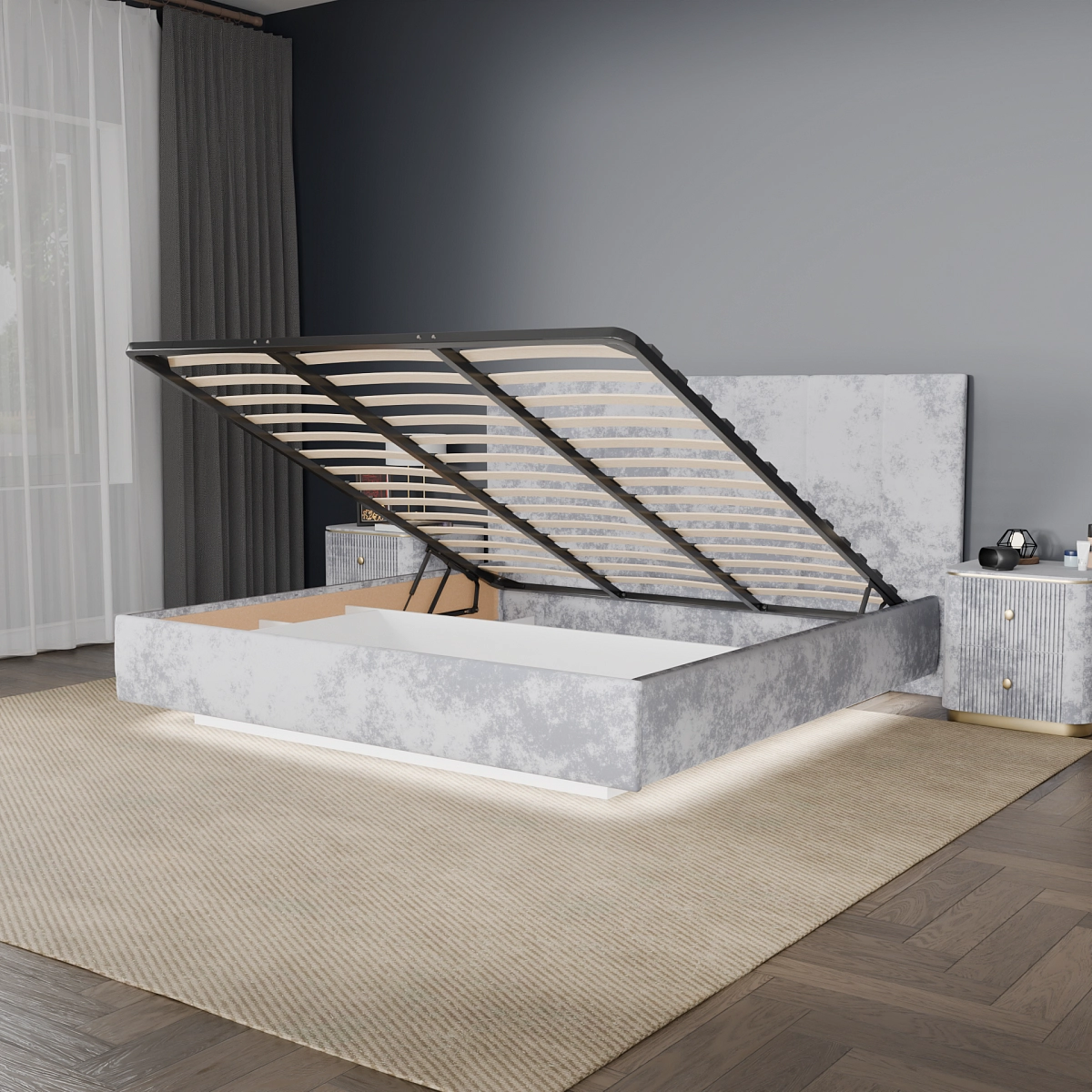 Кровать с подъемным механизмом Диона Серая 200х200 (avatr6)