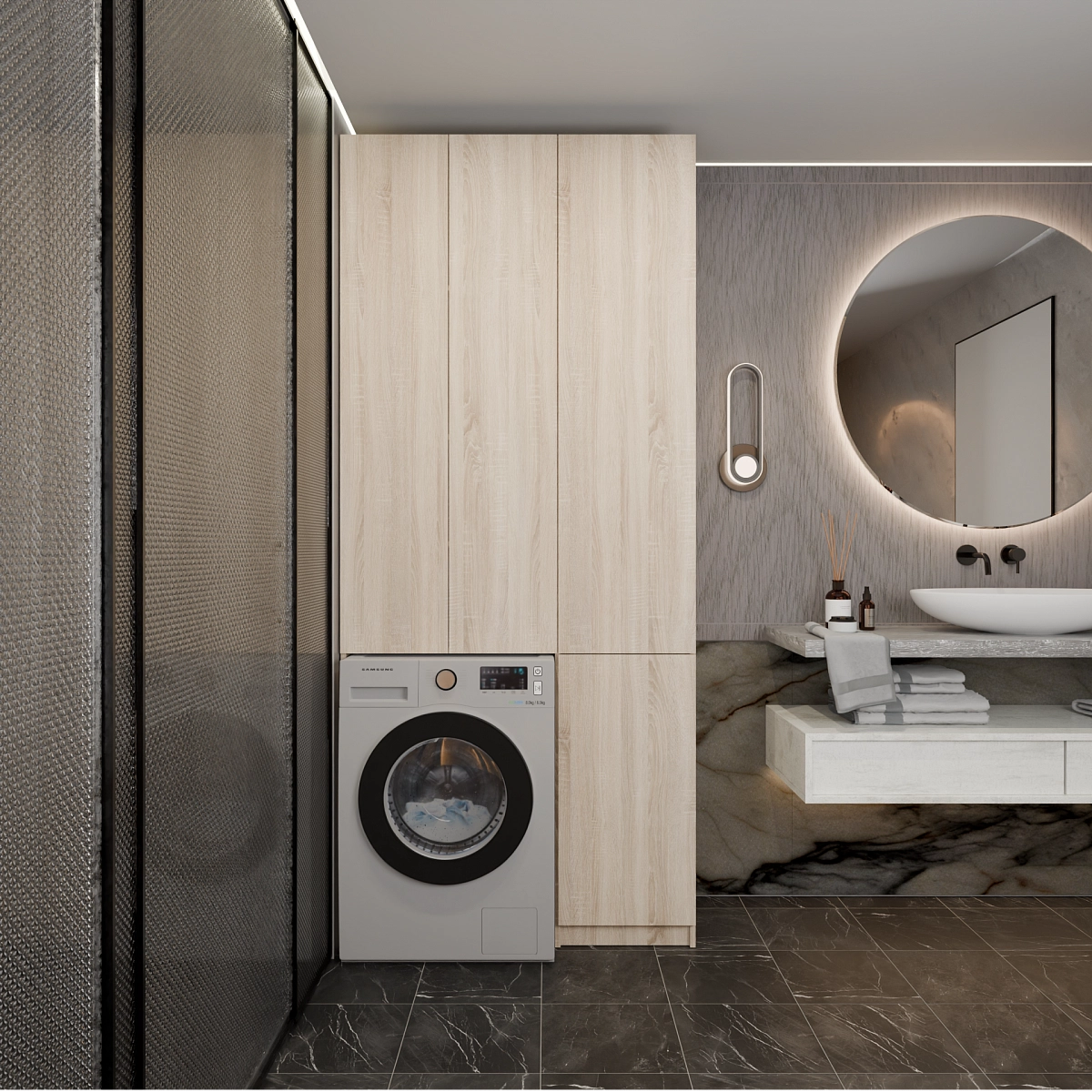 Шкаф-пенал с нишей и корзиной для белья Эос Плюс Сонома