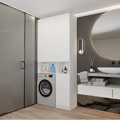 Шкаф-пенал 3 ниши, с корзиной для белья Эос Плюс Белый